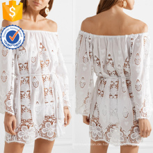 Weiße Langarm Off-The-Shoulder gehäkelt Baumwolle Mini Sommerkleid Herstellung Großhandel Mode Frauen Bekleidung (TA0283D)